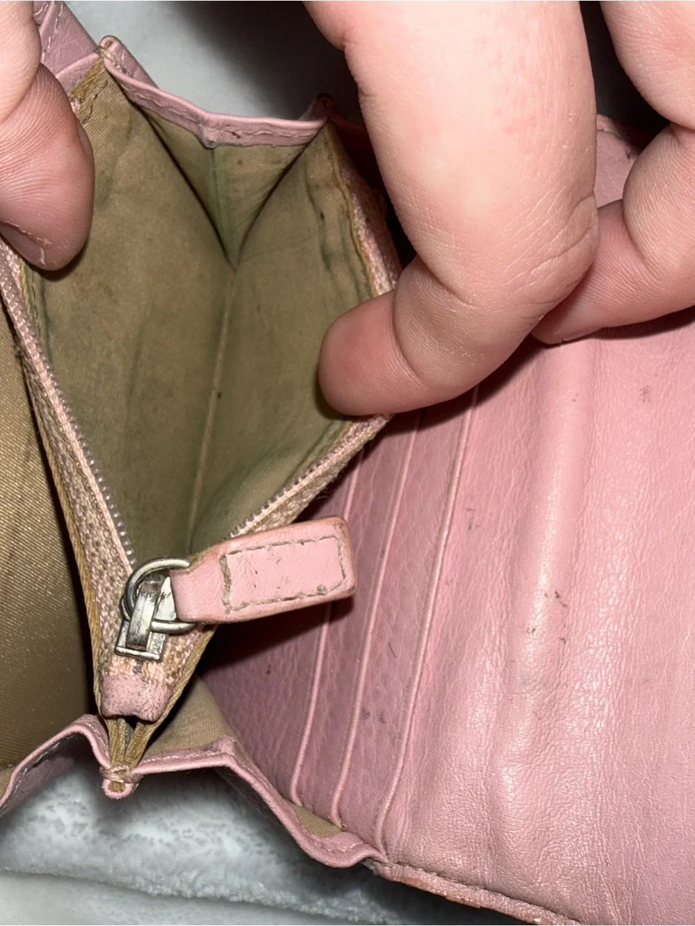 USED Dior Brown Monogram Wallet with Pink Trim and Silver Plate
